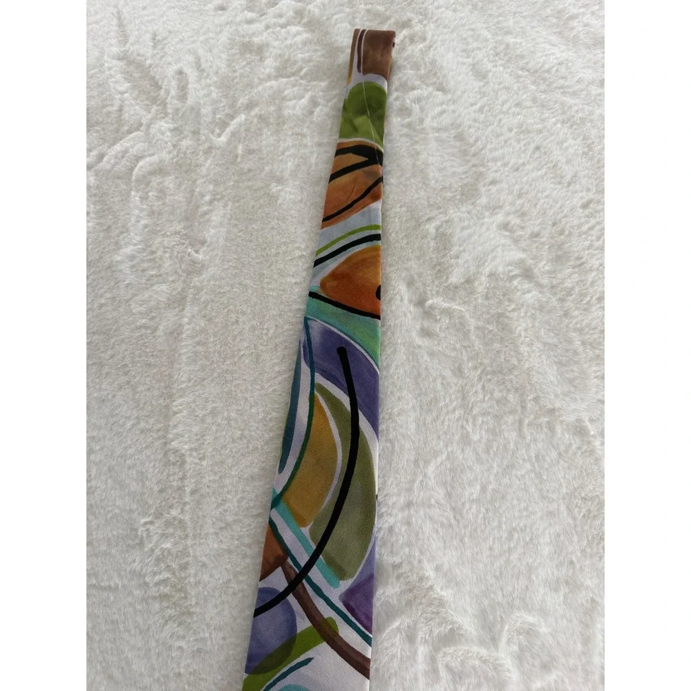 Iro Hand Painted Silk Tie Abstract Geometric Multi Color Purple Green Art‎